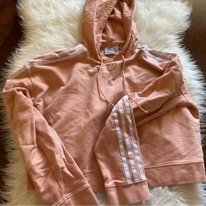 Size Medium Pink & White Adidas Cropped Hoodie